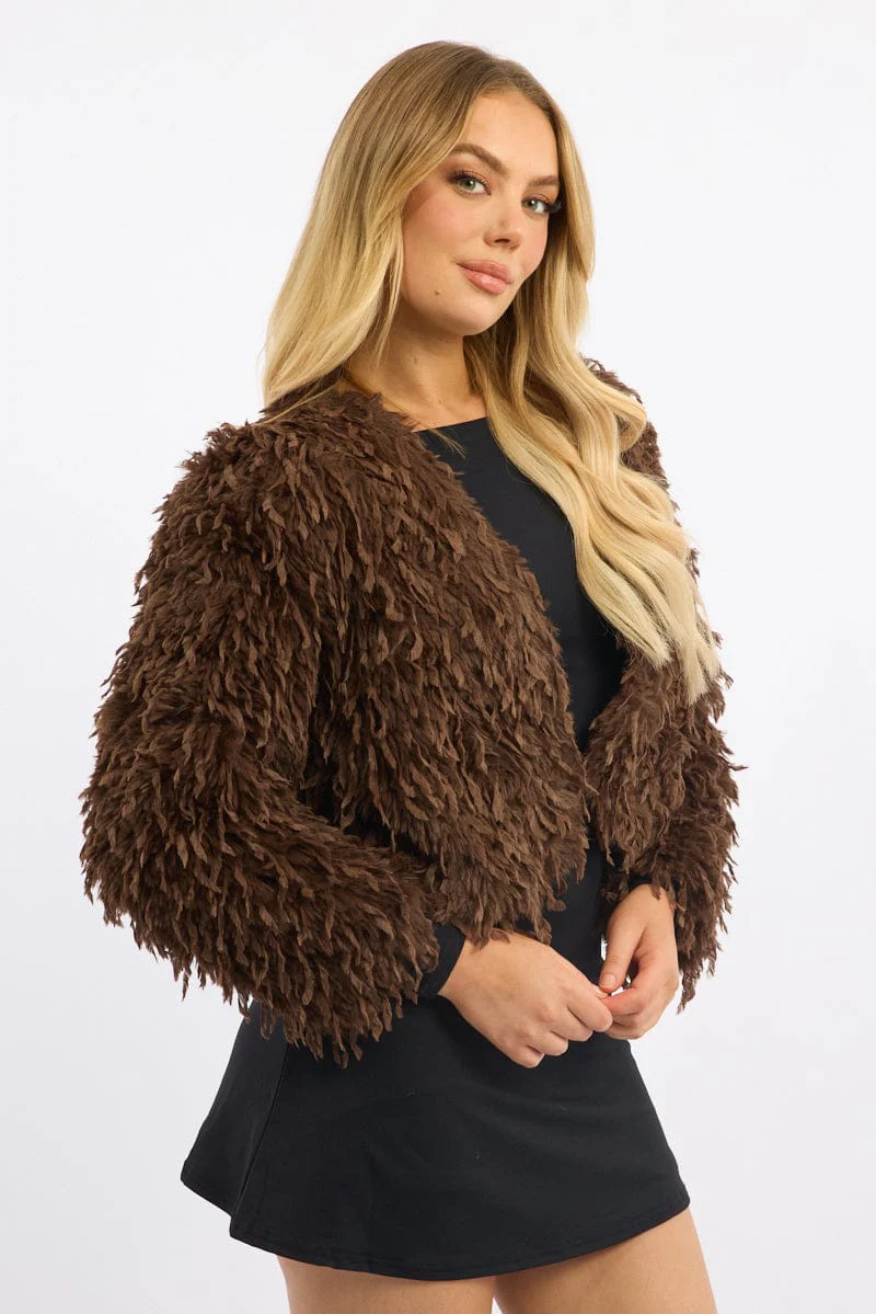 Brown Faux Fur Jacket - Image 4