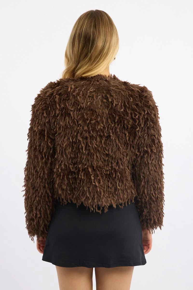 Brown Faux Fur Jacket - Image 5