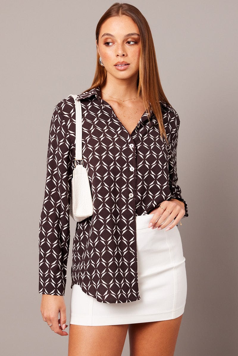 Brown Geo Relaxed Shirt Long Sleeve - Image 3