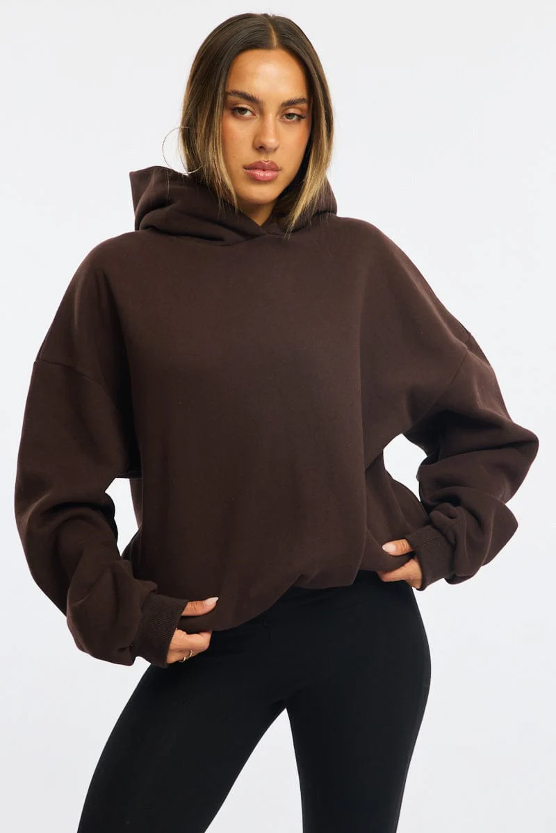 Brown Graphic Hoodie Sweater Long Sleeve - Image 2