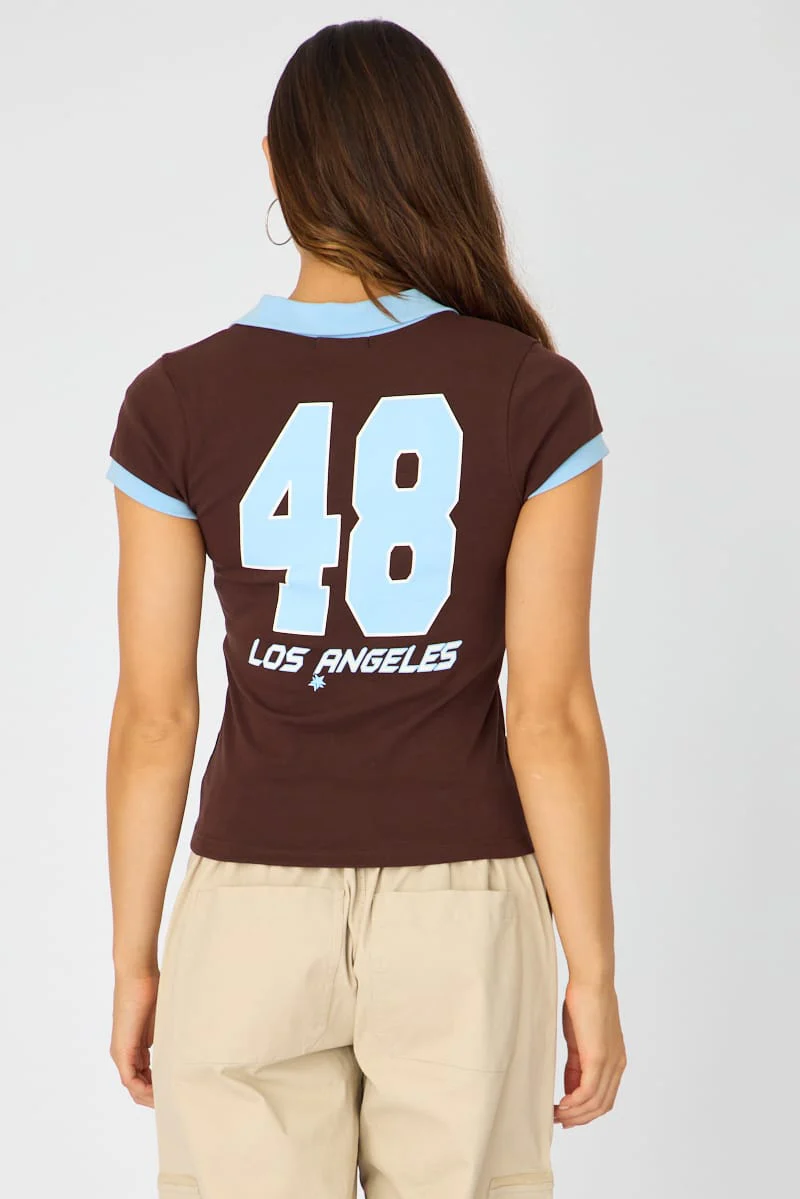 Brown Graphic Polo Tee Short Sleeve - Image 5