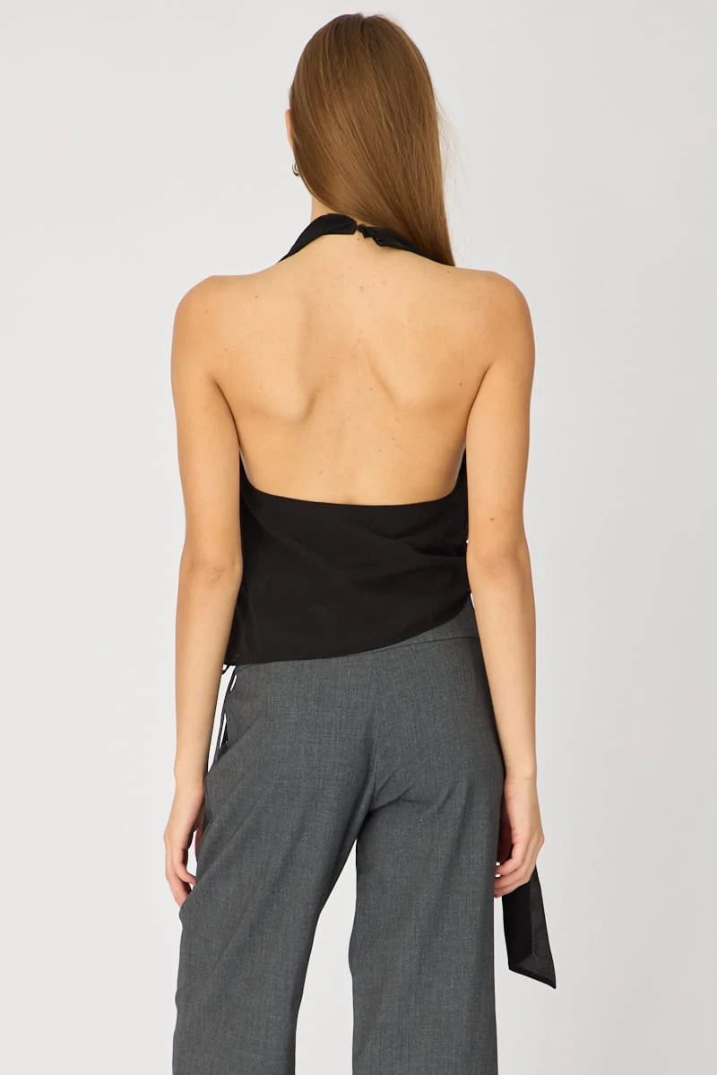 Brown Halter Chiffon Top Sleeveless Wrap Around Style - Image 10