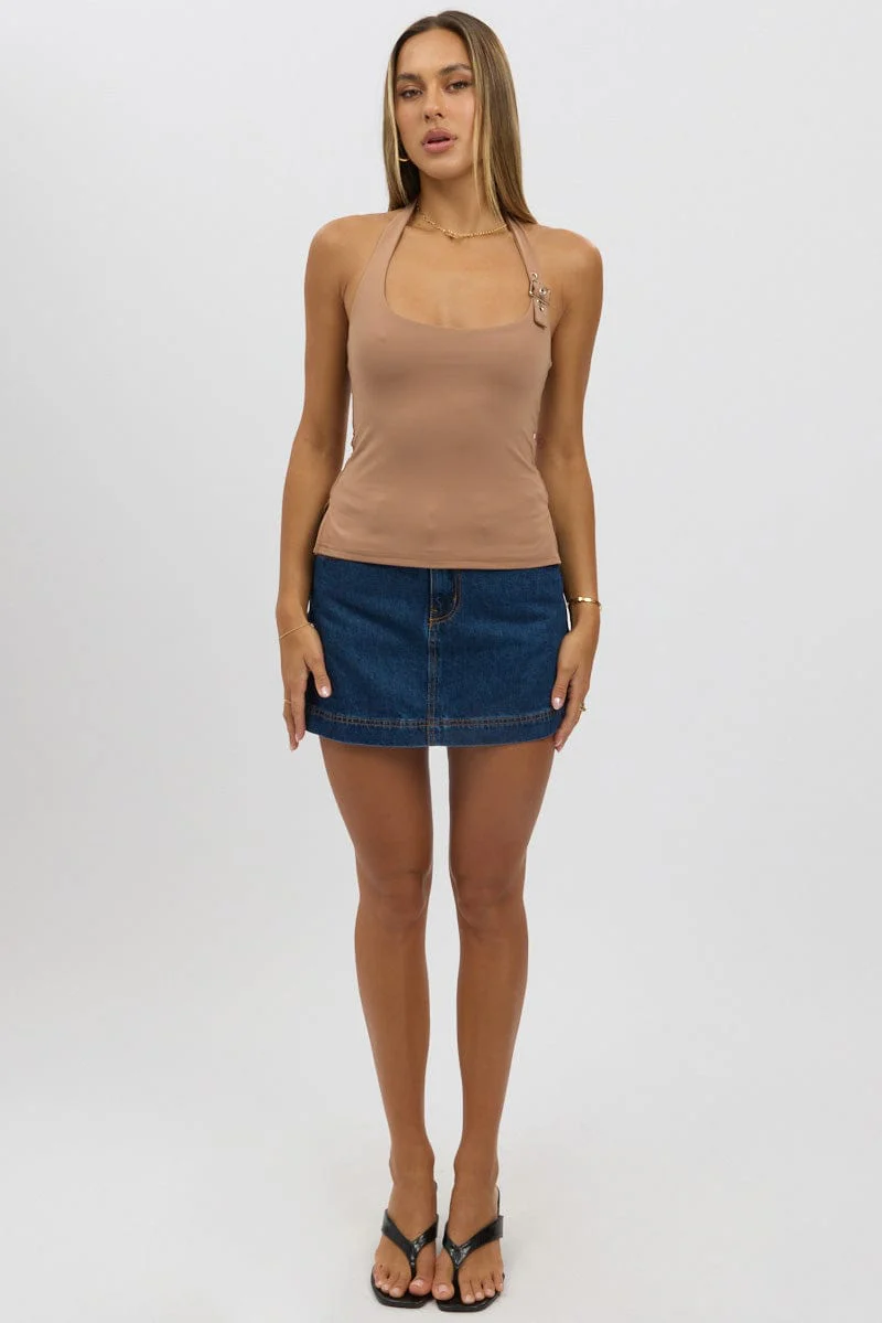 Brown Halter Neck Top Belted - Image 2