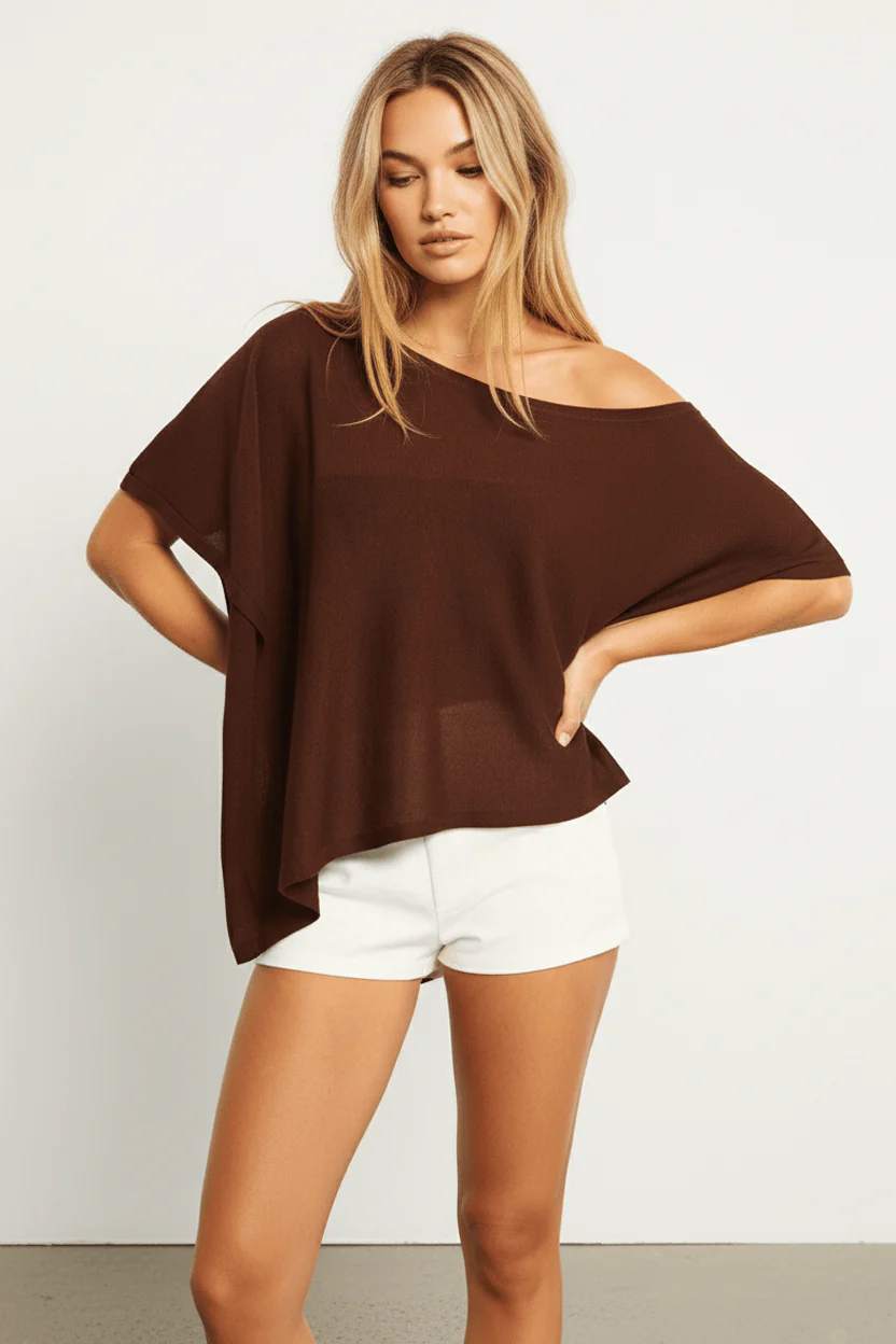 Brown Knit Poncho Top Light Weight
