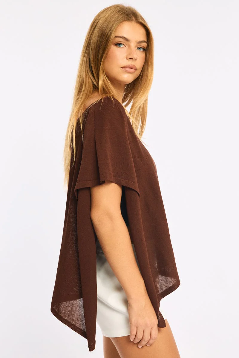Brown Knit Poncho Top Light Weight - Image 2