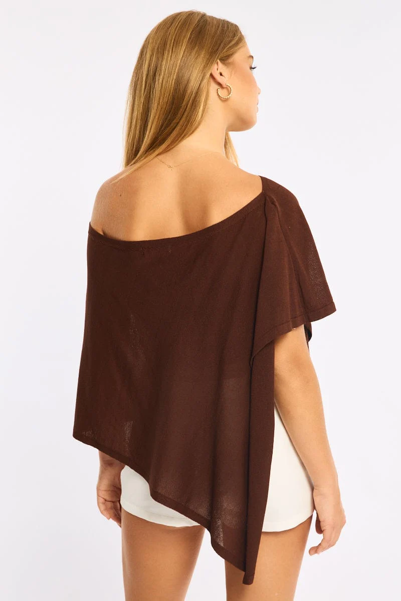 Brown Knit Poncho Top Light Weight - Image 5