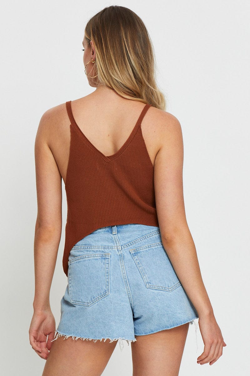 Brown Knit Top V-Neck - Image 4