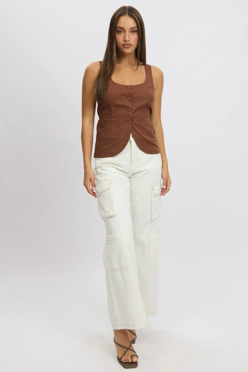 Brown Linen Vest Tailored - Image 2
