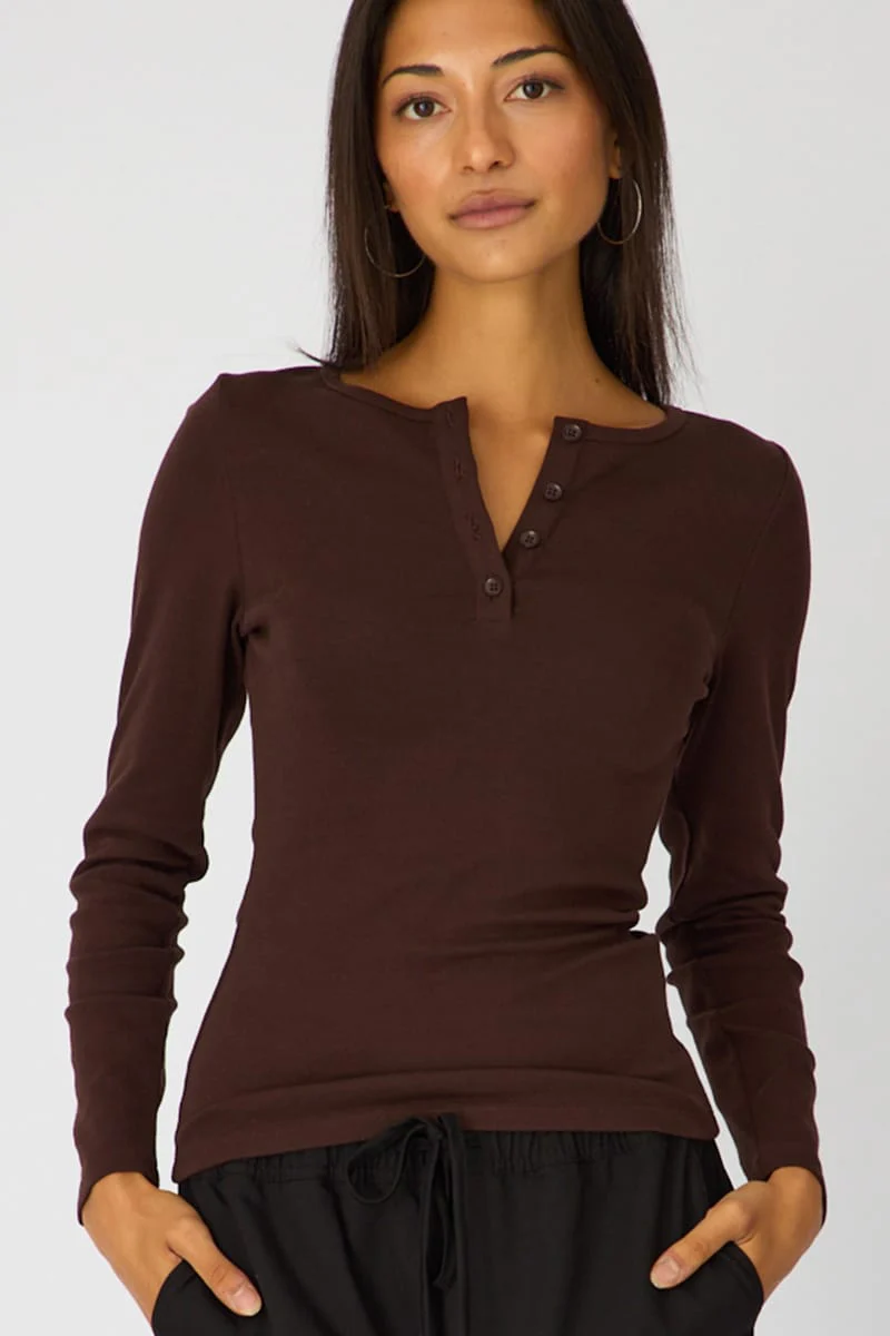 Brown Long Sleeve Henley Shirt