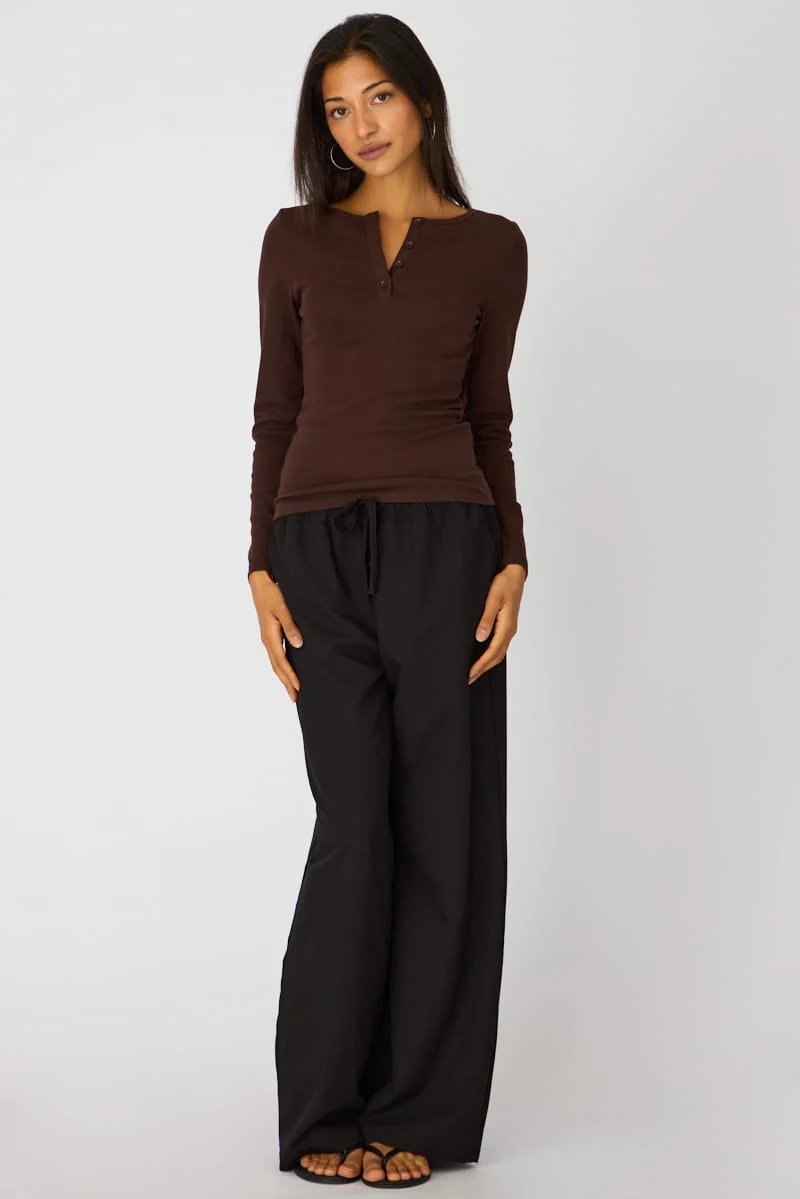 Brown Long Sleeve Henley Shirt - Image 2