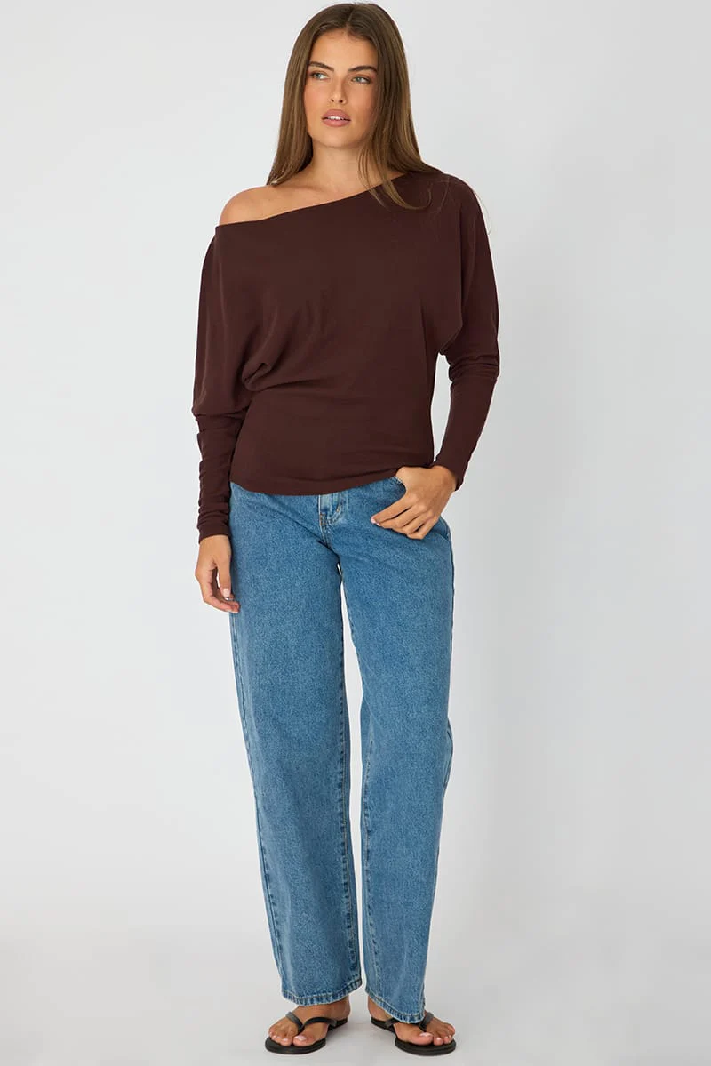 Brown Long Sleeve Top Relaxed Fit