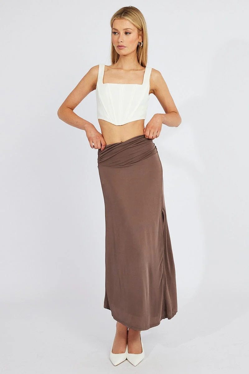 Brown Maxi Skirt Asymmetric Hem - Image 2