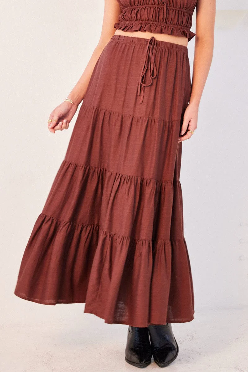 Brown Maxi Skirt Tiered - Image 3