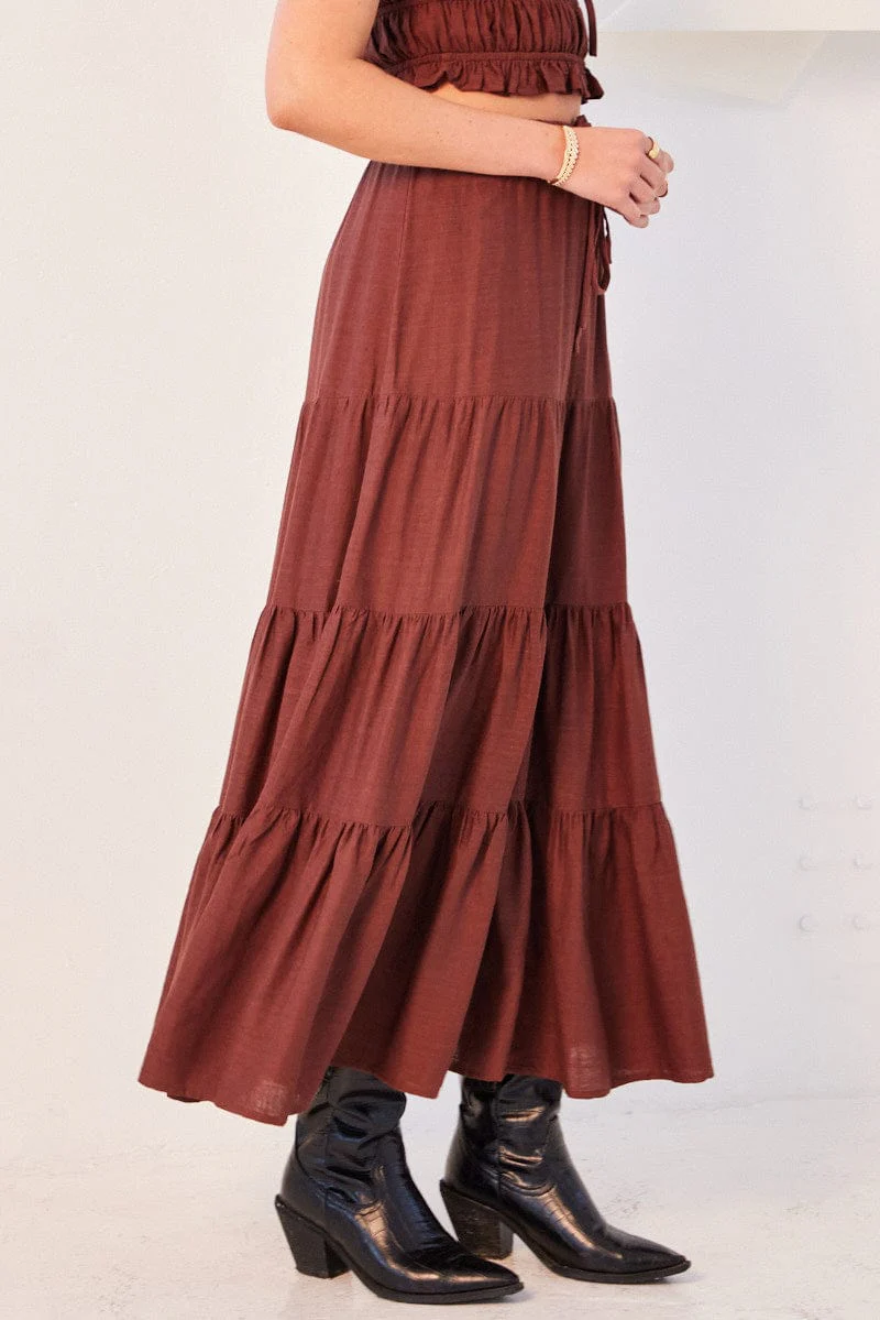 Brown Maxi Skirt Tiered - Image 4