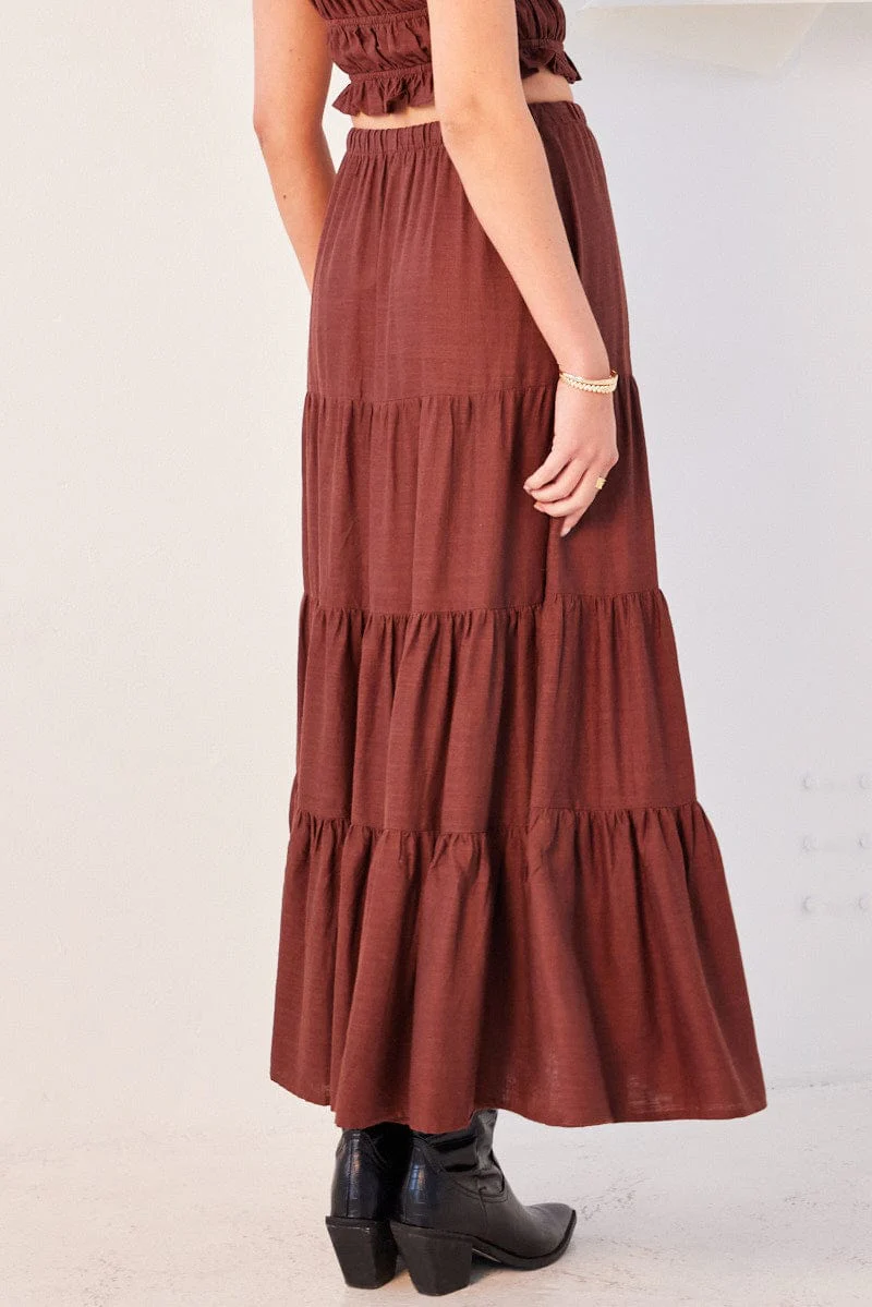 Brown Maxi Skirt Tiered - Image 5