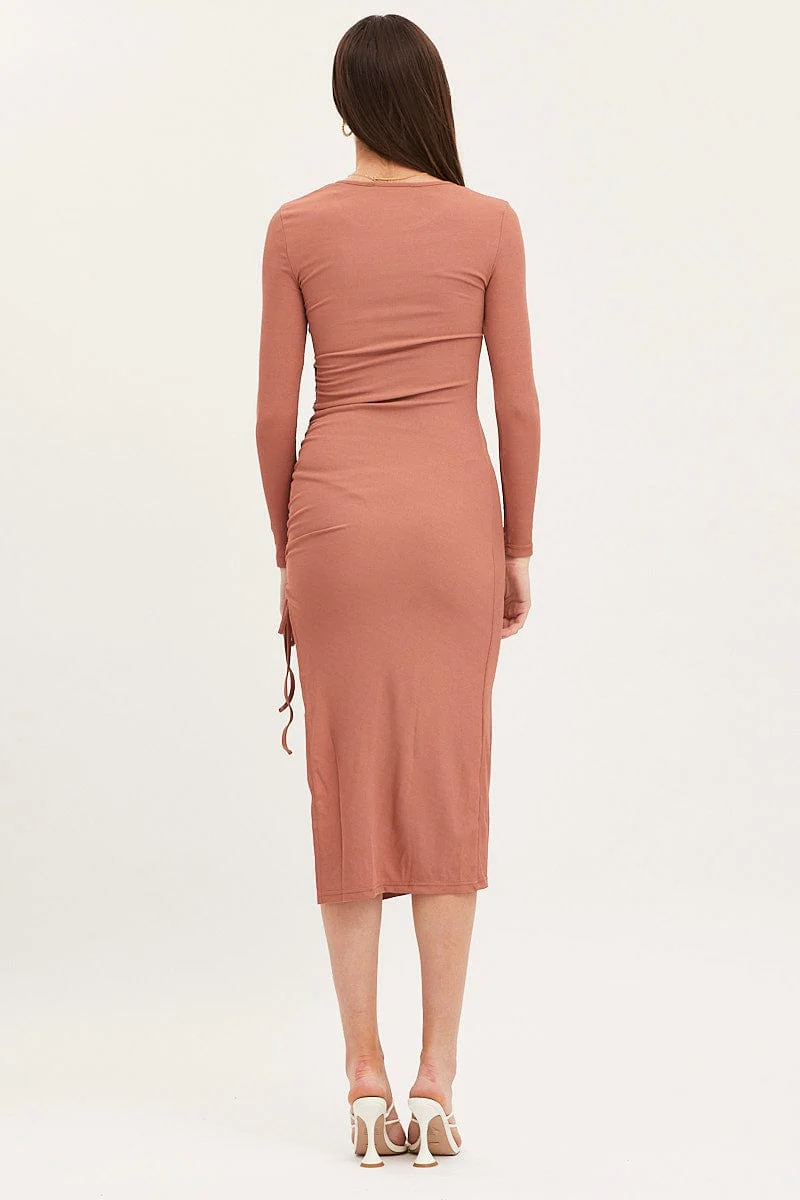 Brown Midi Dress Long Sleeve Bodycon - Image 6