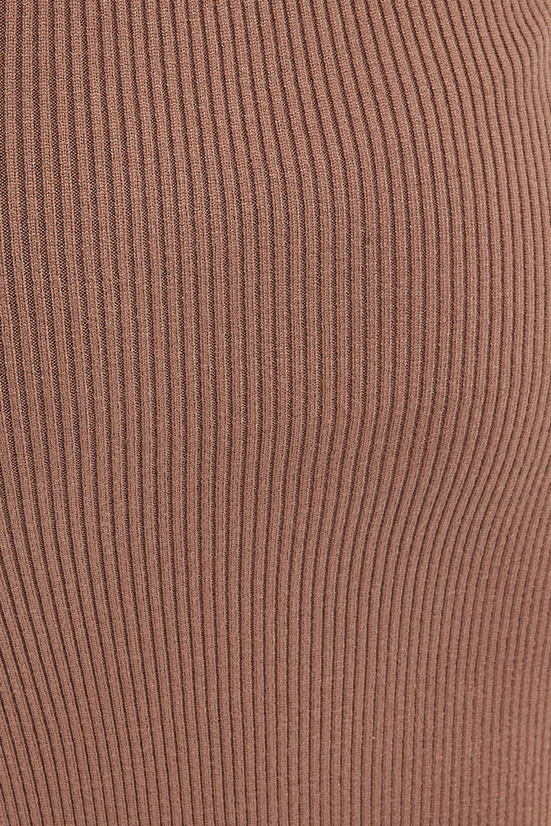 Brown Midi Dress Long Sleeve Off Shoulder Bardot Knit - Image 6