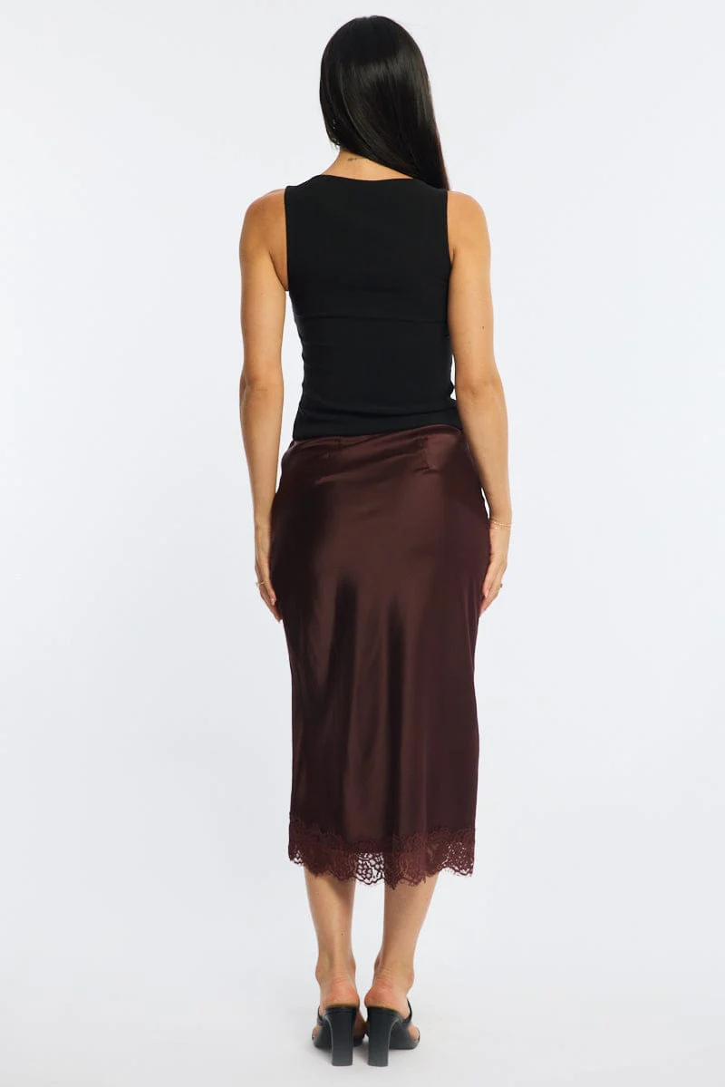 Brown Midi Lace Hem Skirt - Image 5