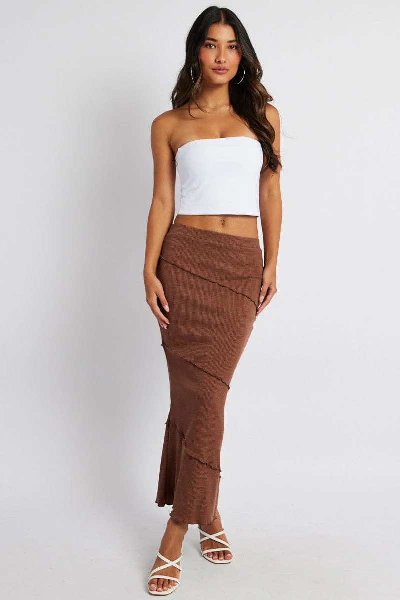 Brown Midi Skirt Bodycon High Rise Rib Jersey - Image 2