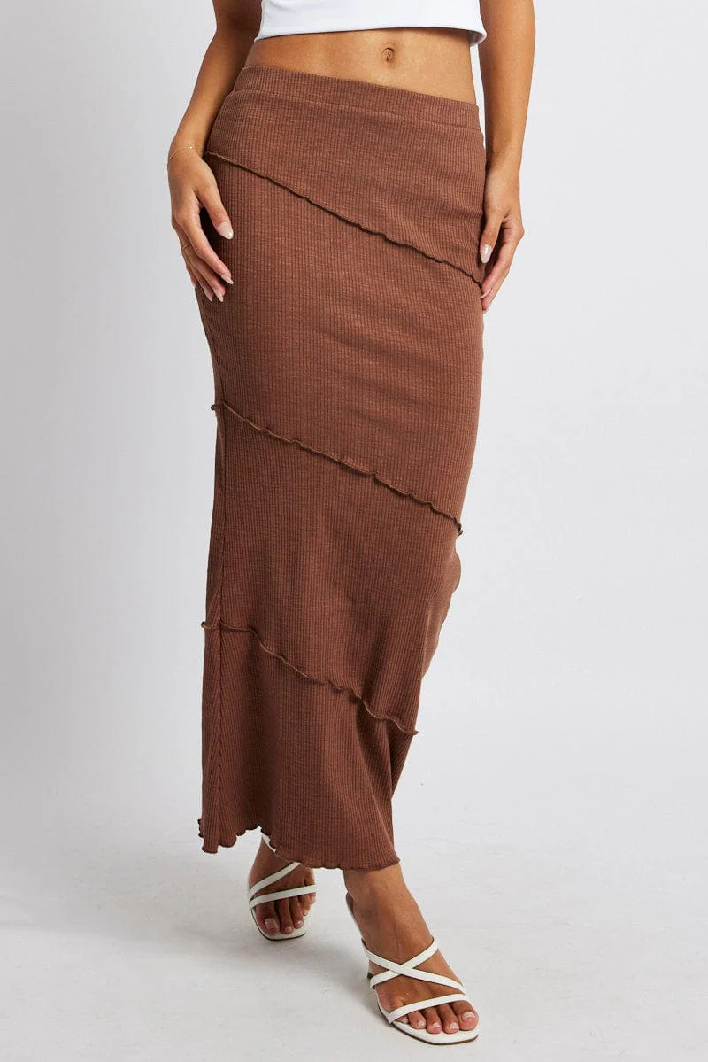 Brown Midi Skirt Bodycon High Rise Rib Jersey - Image 3