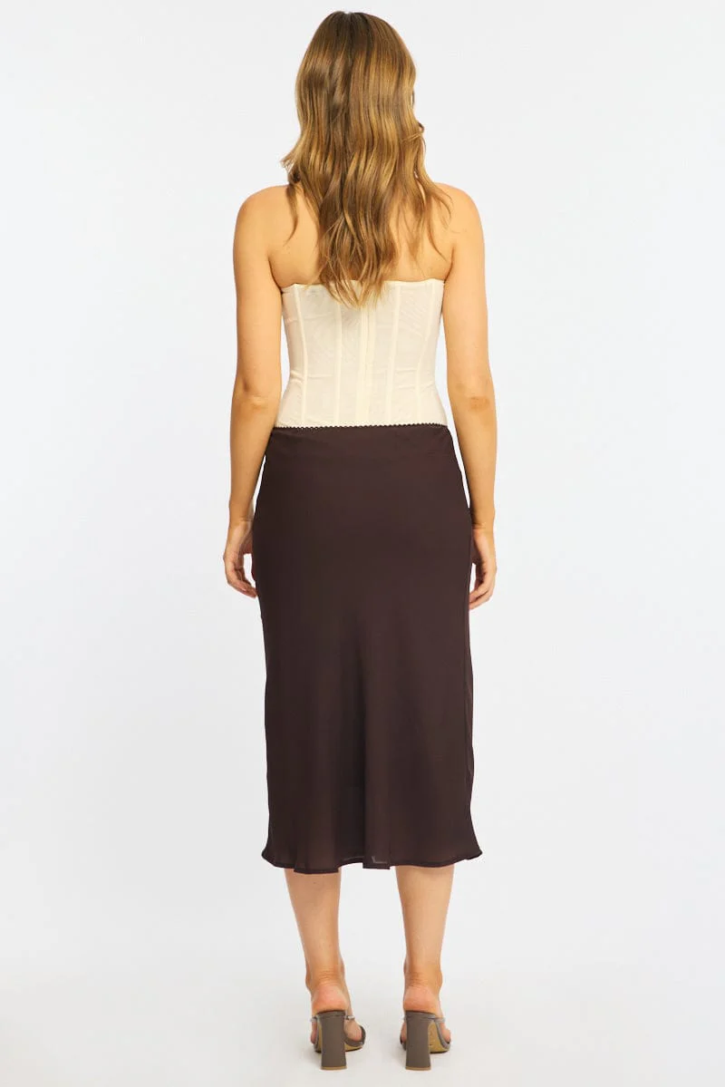Brown Midi Skirt Mid Rise Chiffon Lined - Image 6
