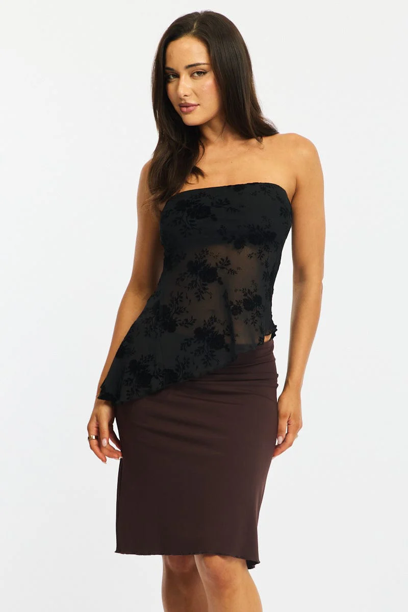 Brown Midi Skirt Mid Rise Lined