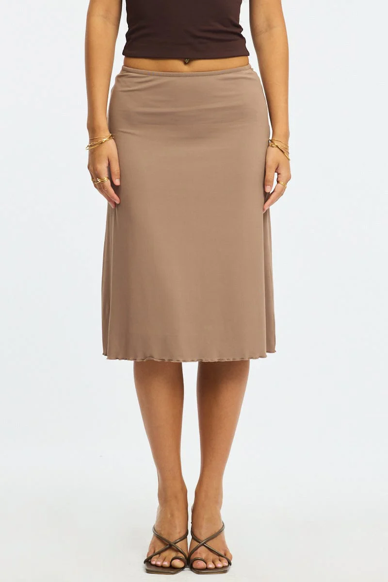 Brown Midi Skirt Mid Rise Lined - Image 2