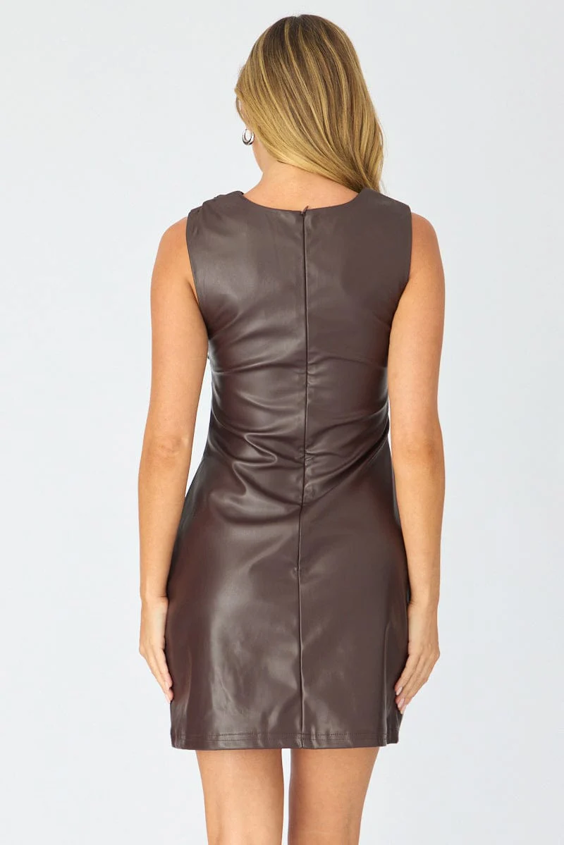Brown Mini Dress Faux Leather - Image 5