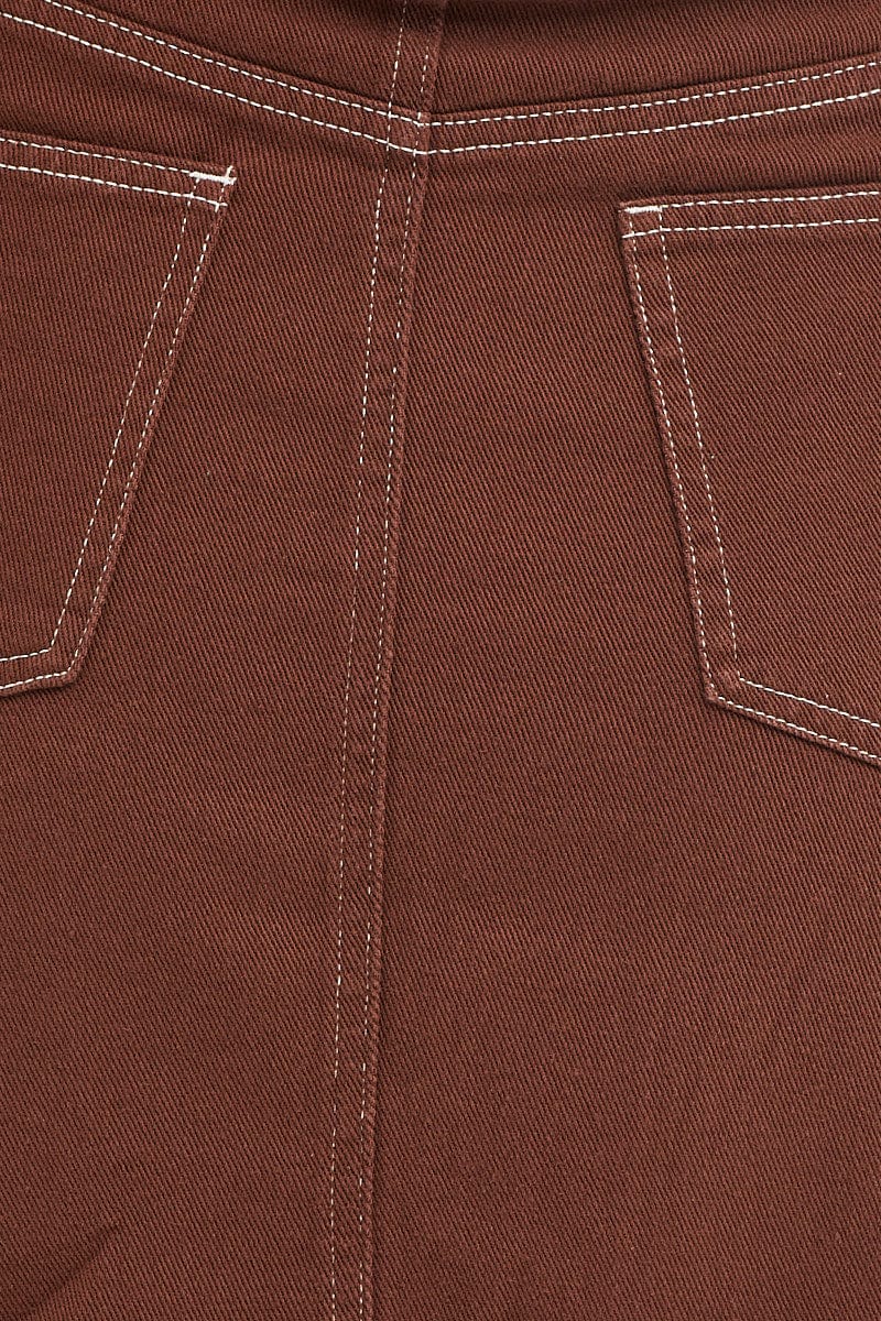 Brown Mini Skirt High Rise Fray Hem - Image 6