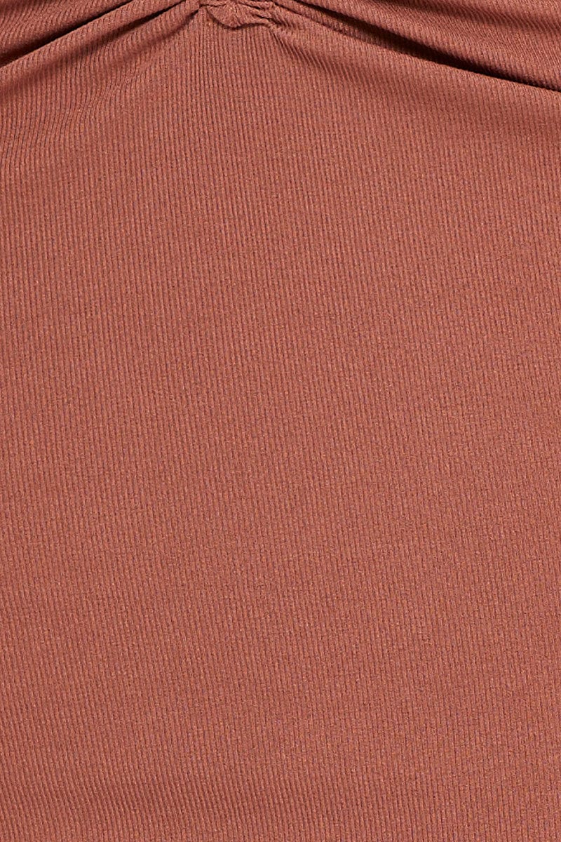 Brown Mini Skirt High Rise Front Ruched - Image 6