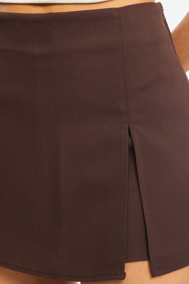Brown Mini Skort Mid Rise Tailored Lined - Image 6
