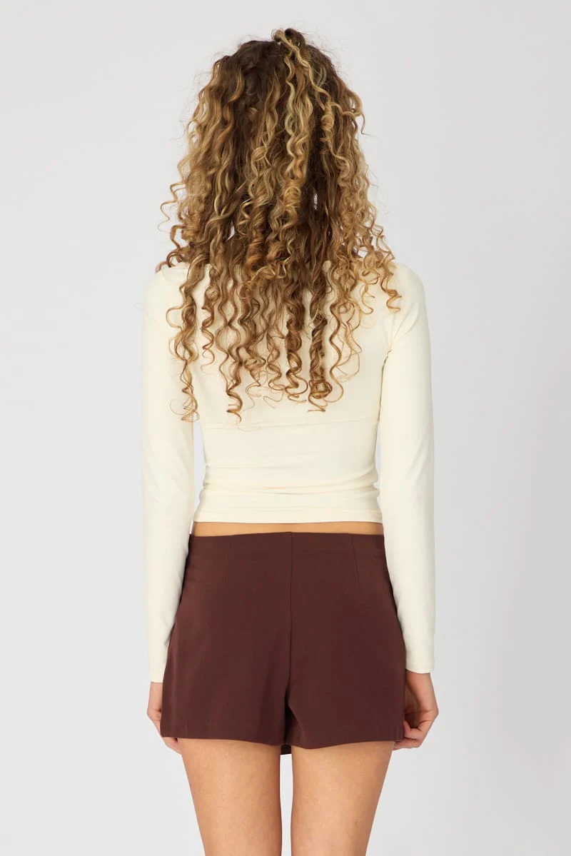 Brown Mini Skort Mid Waisted Ring Detail Shorts - Image 6
