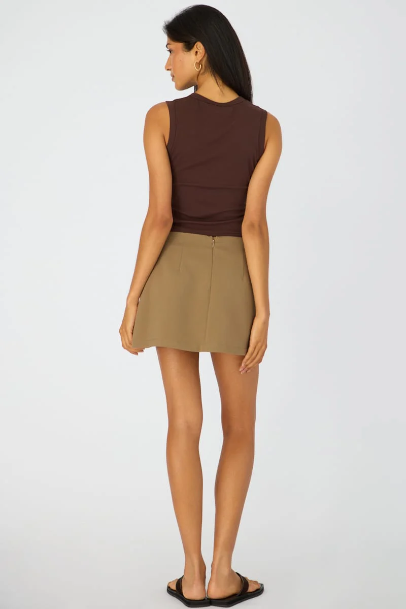 Brown Mini Skort Skirt High Rise Tailored - Image 5