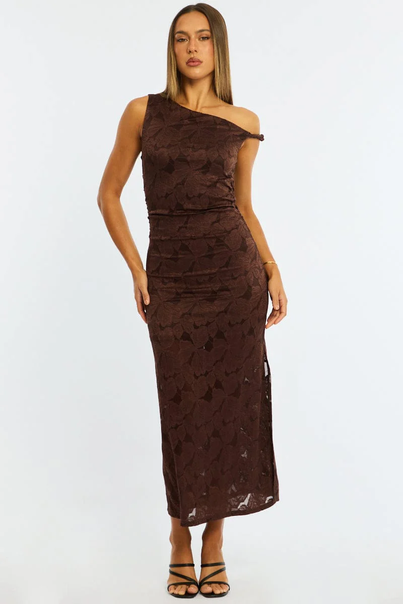 Brown Off Shoulder Midi Dress - Image 4
