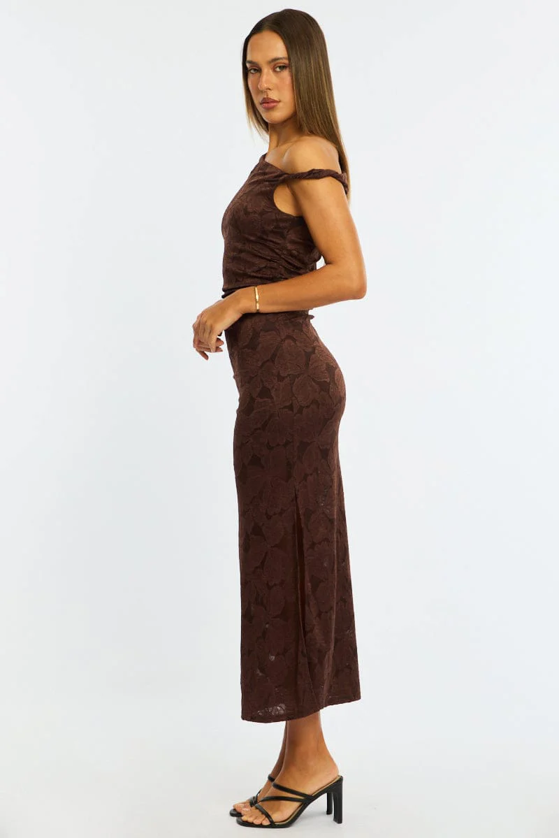 Brown Off Shoulder Midi Dress - Image 5