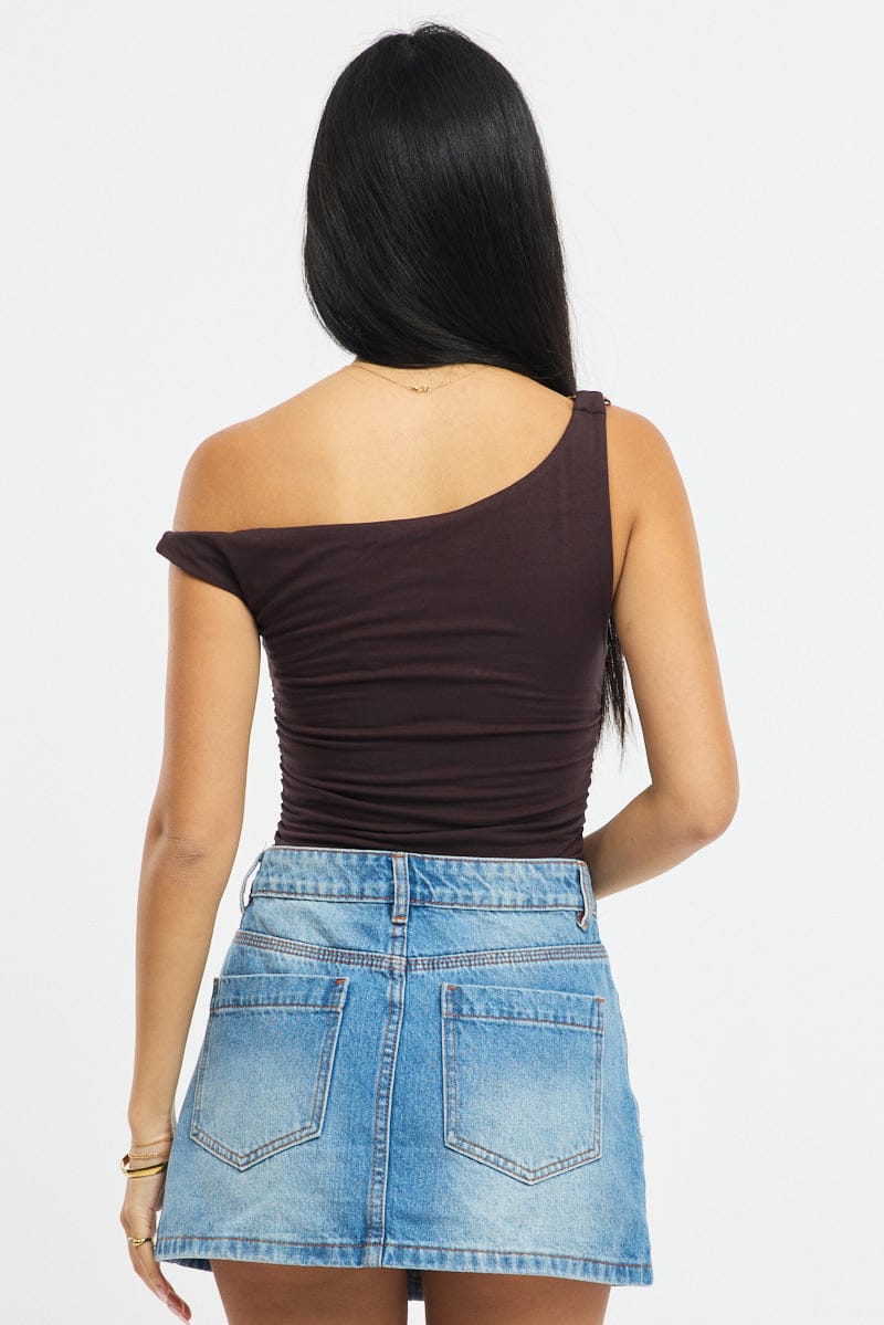 Brown One Shoulder Bodysuit - Image 5