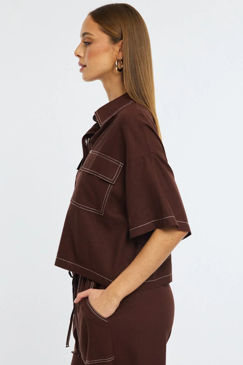 Brown Outpocket Jacket Short Sleeve - Image 4