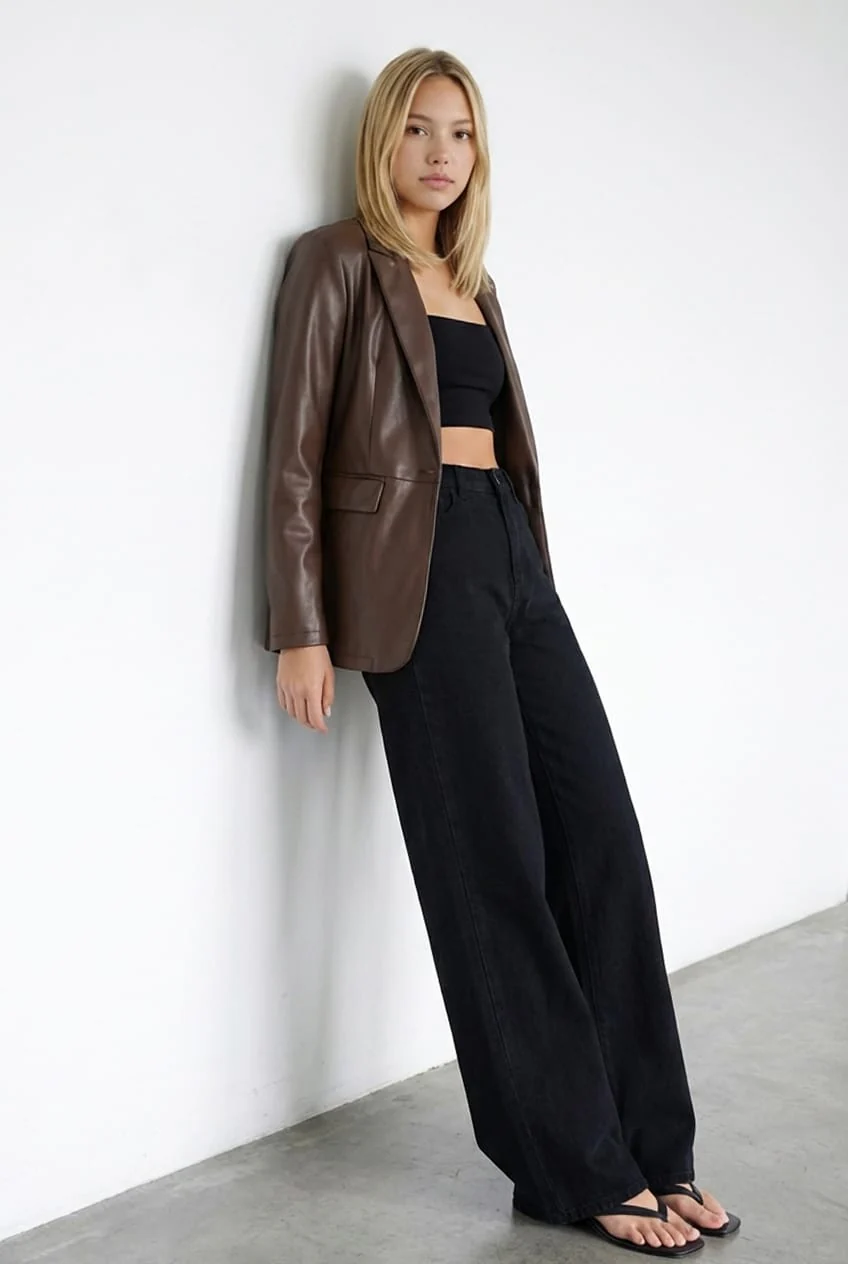 Brown Oversized Blazer Faux Leather