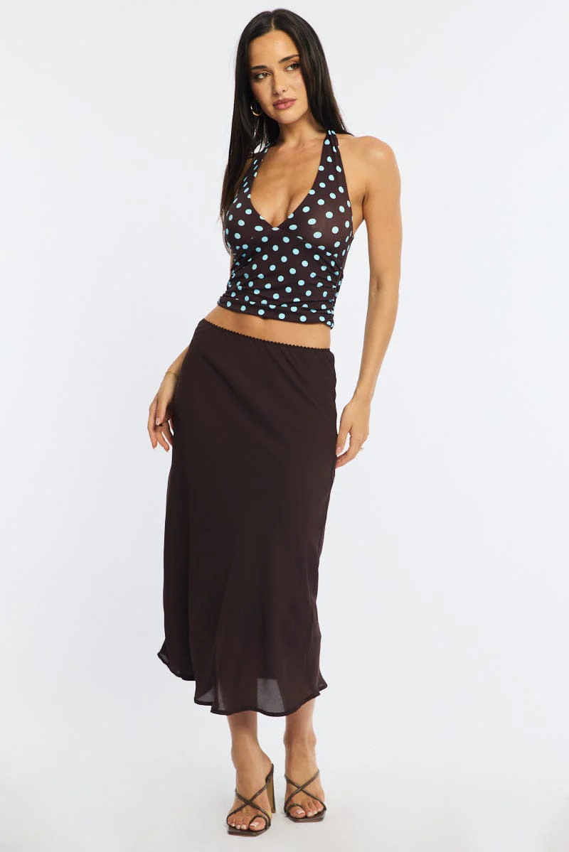 Brown Polka Dot Halter Neck Top - Image 3