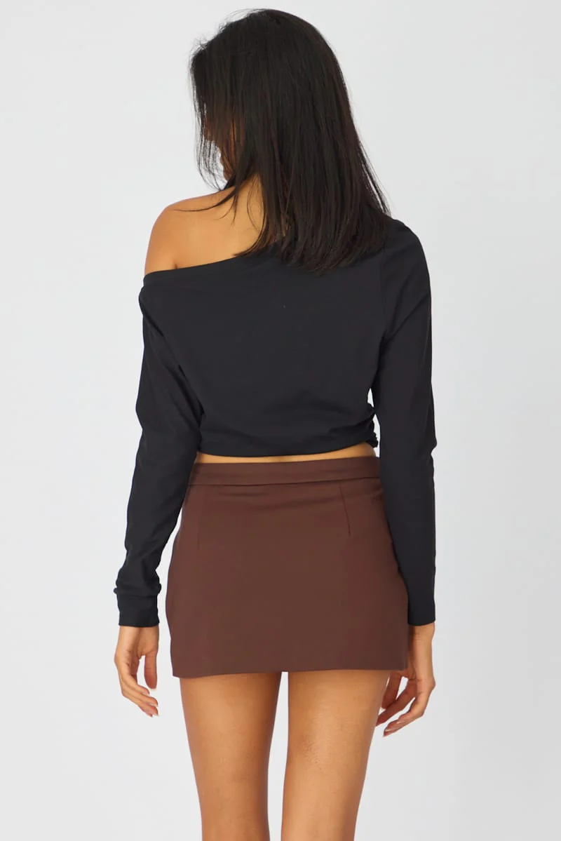 Brown Ponte Mini Skirt Mid Waisted Tailor Fit - Image 5