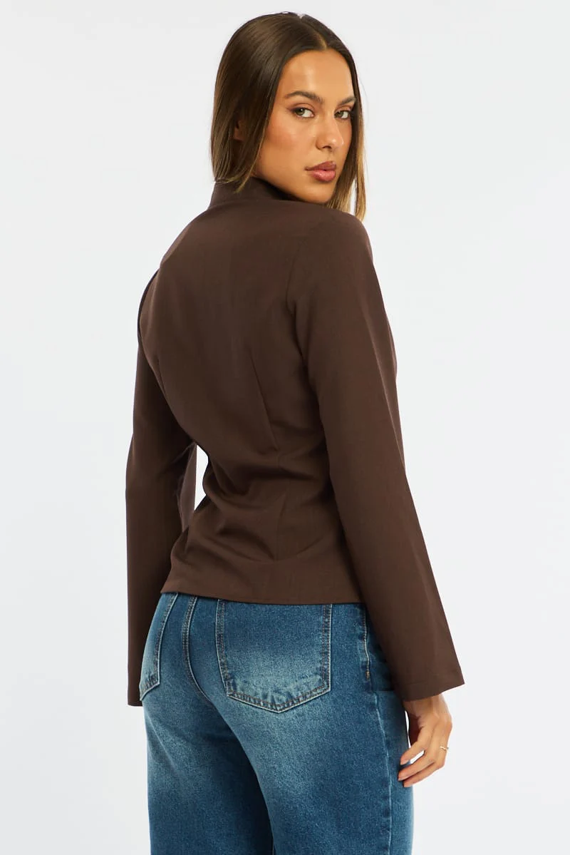 Brown Shirt Long Sleeve Collared Button Up - Image 6