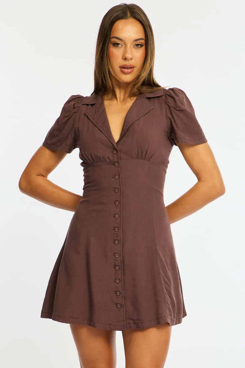 Brown Shirts Dress Mini - Image 4