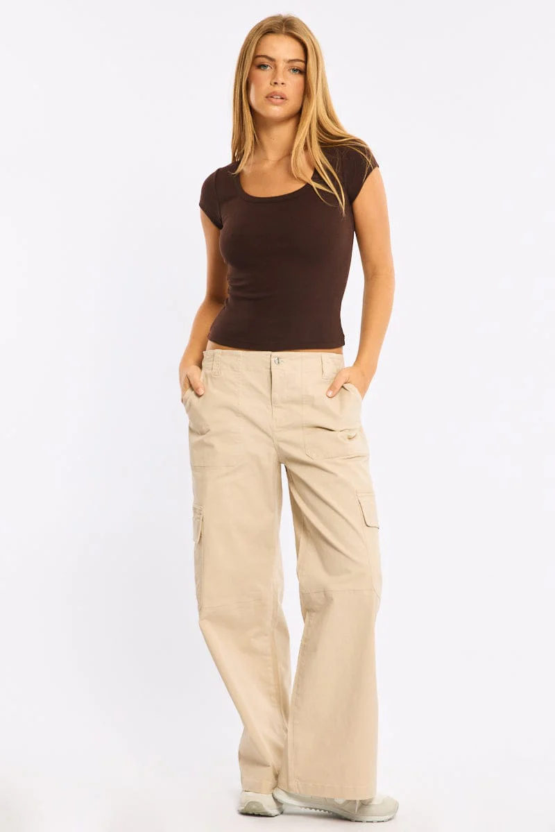 Brown Short Sleeve Scoop Neck T-Shirt - Image 2
