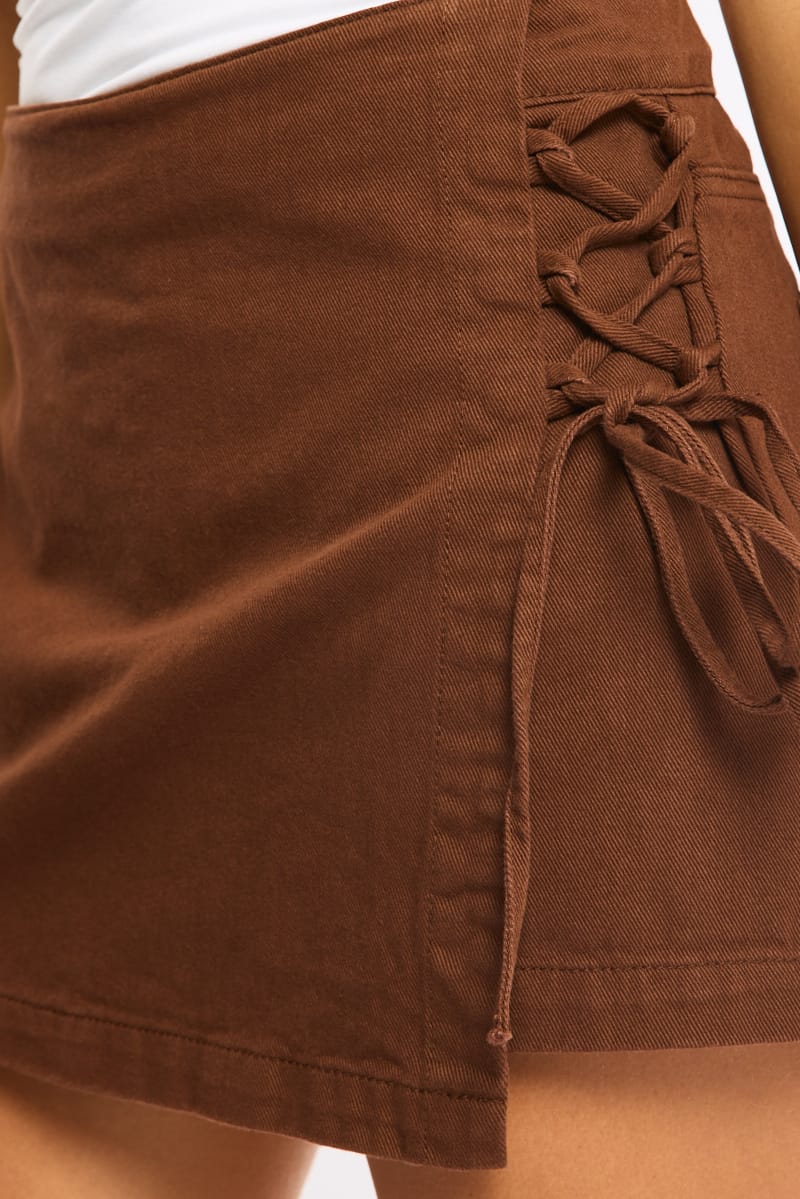 Brown Skorts Lace Up High Rise - Image 6