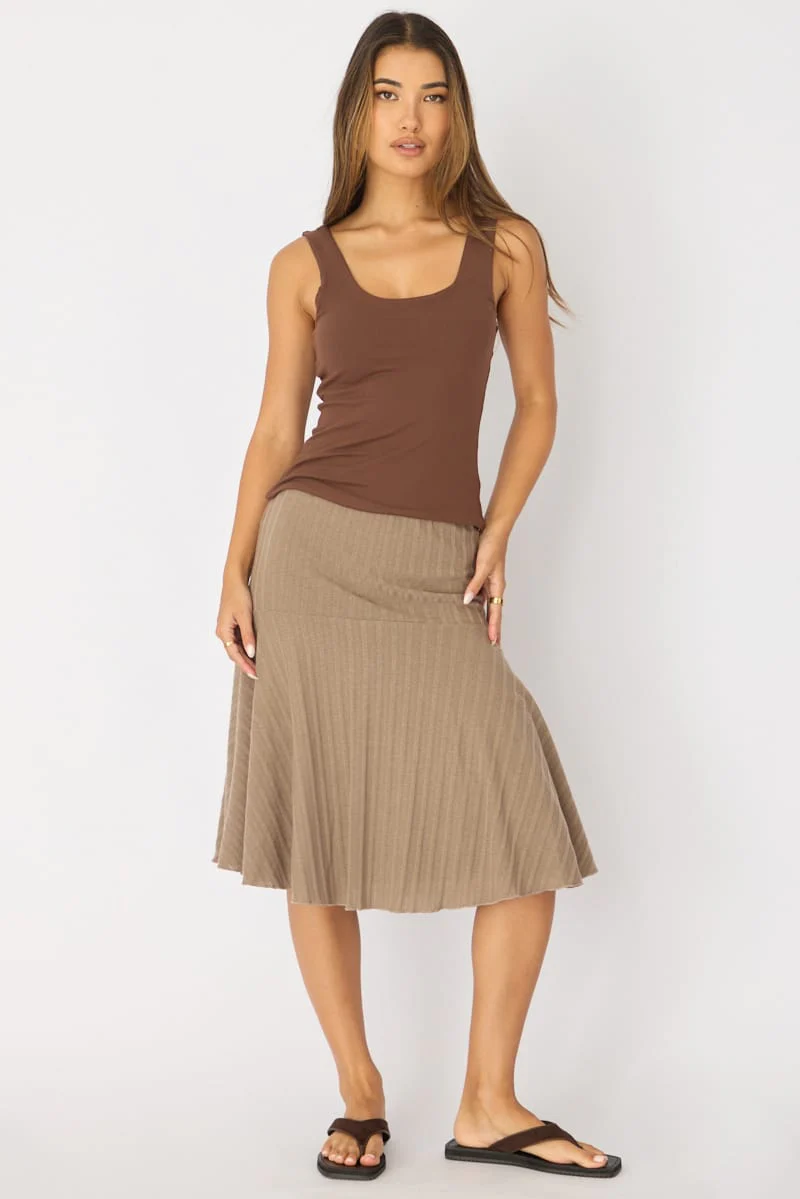 Brown Sleeveless Scoop Neck Tank Top - Image 2