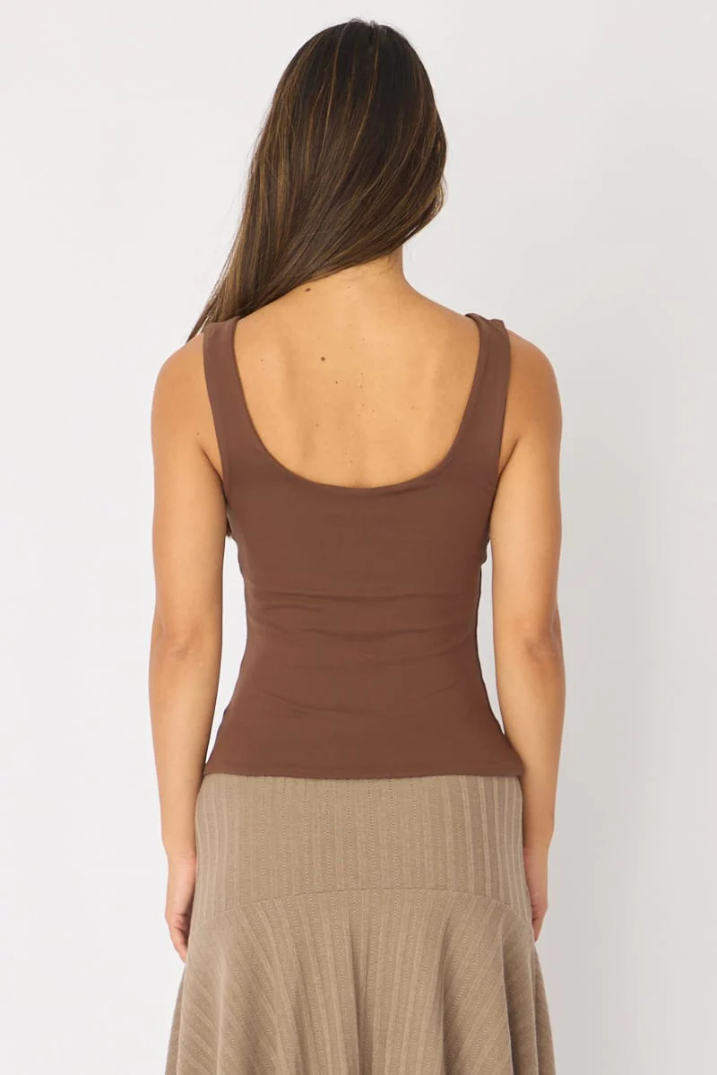 Brown Sleeveless Scoop Neck Tank Top - Image 5