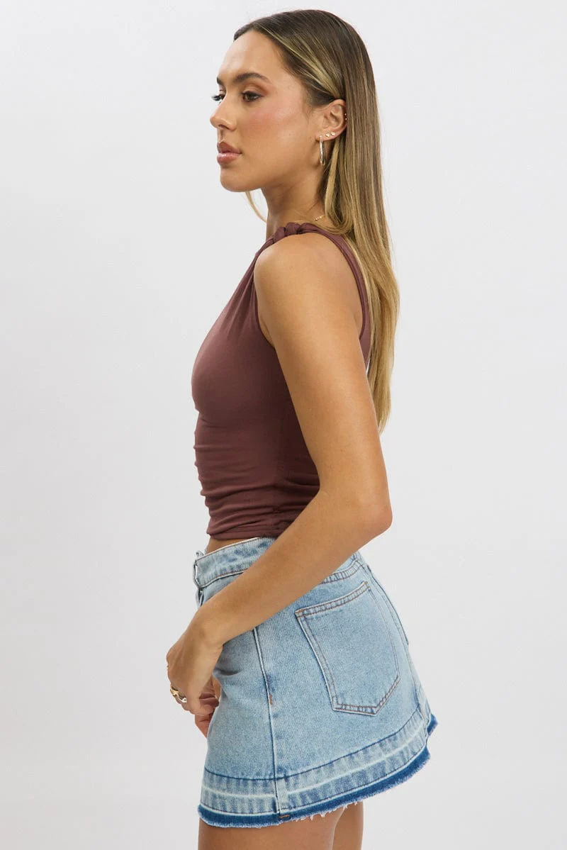 Brown Sleeveless Twist Shoulder Top - Image 4