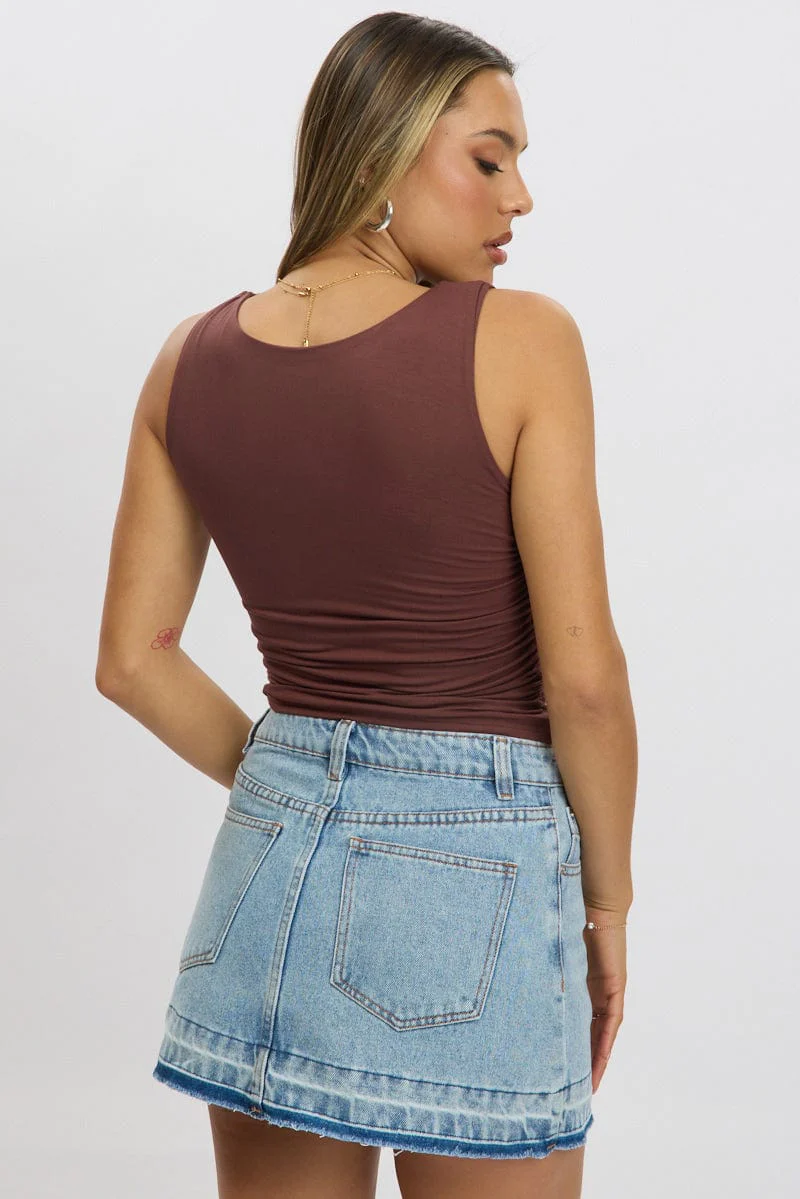 Brown Sleeveless Twist Shoulder Top - Image 5