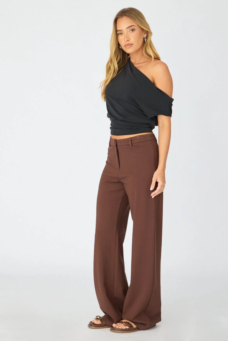 Brown Straight Leg Pants Ponte - Image 4