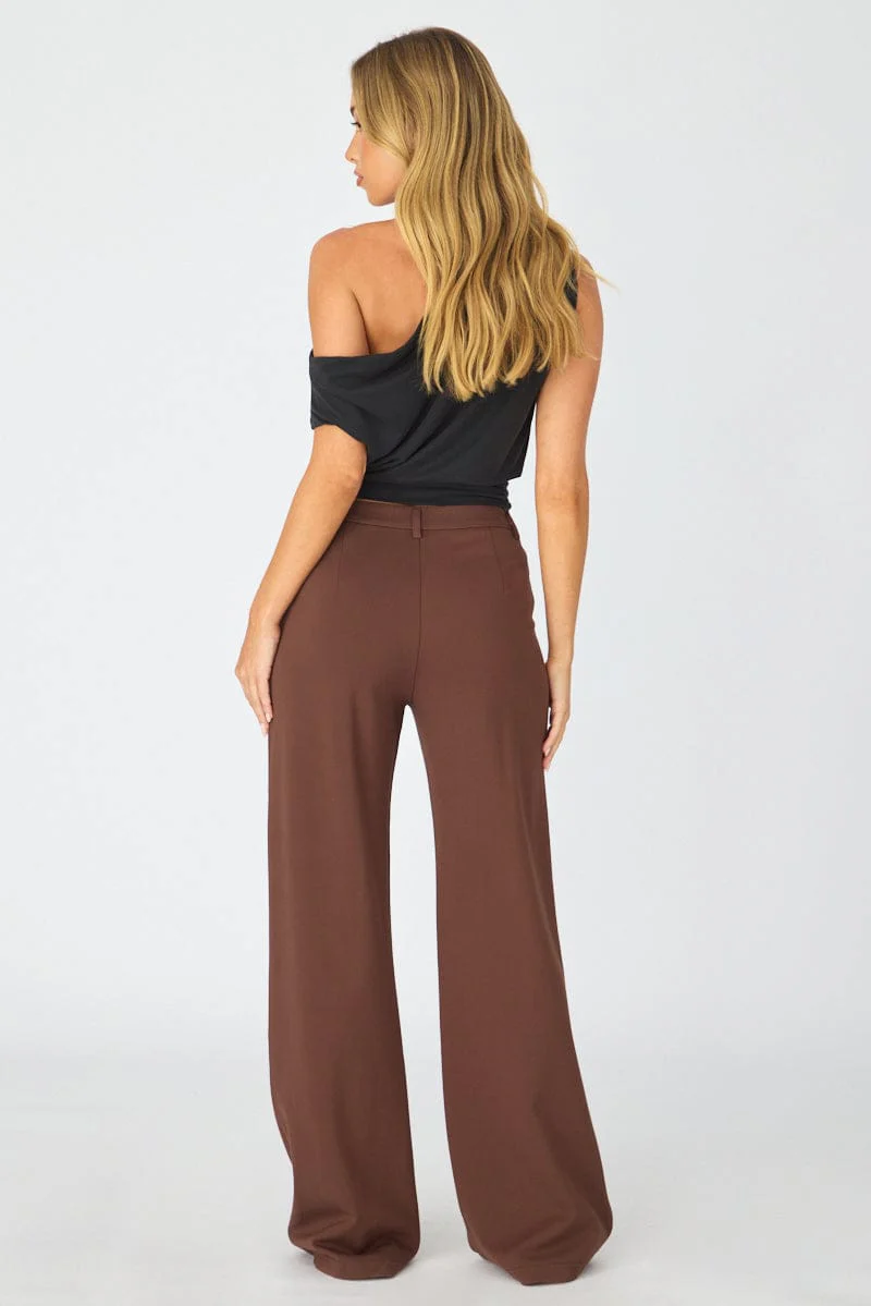 Brown Straight Leg Pants Ponte - Image 5